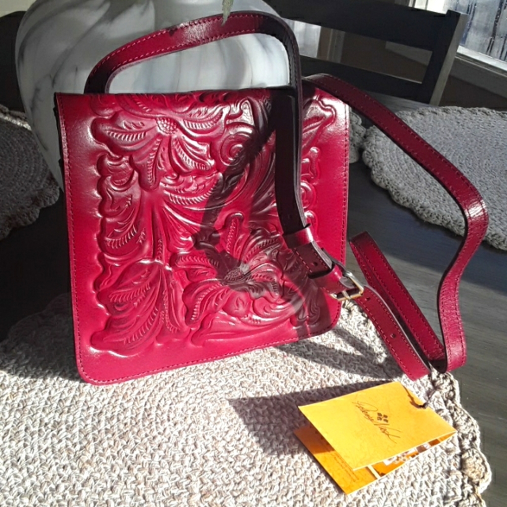 Patricia Nash Red Embossed Leather Crossbody Shoulder Bag